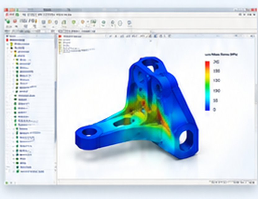 SOLIDWORKS 환경에서 구조 해석 결과를 확인하는 화면